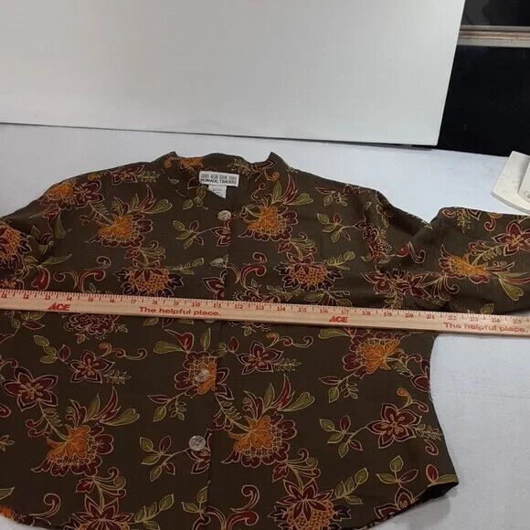 Nomadic Traders size large silk linen floral boxy 3/4 sleeve button front - Picture 9 of 11